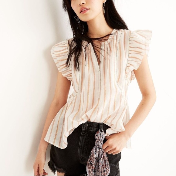 Apiece Apart Tops - Apiece Apart Maria Del Mar Flutter Sleeve Cotton White Metallic Blouse Size 6